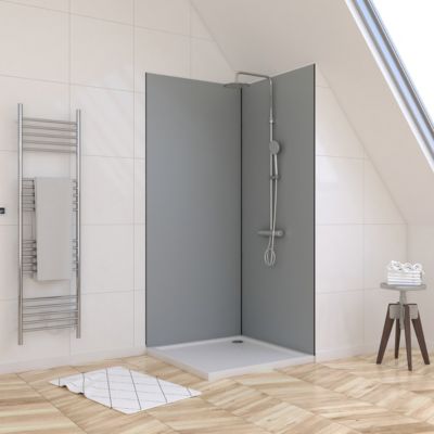 Pack de 2 panneaux muraux de salle de bains, gris avec profilés noirs, l.90+90 x H.210 x P.0,3 cm, Galedo Alucolors