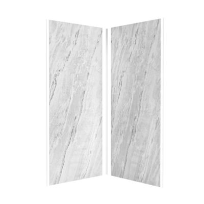 Pack de 2 panneaux muraux de salle de bains, gris effet marbre avec profilés chromés, l.90+90 x H.210 x P.0,3 cm, Galedo Homestone