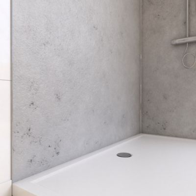 Pack de 2 panneaux muraux de salle de bains, gris effet pierre avec profilés chromés, l.120+90 x H.210 x P.0,3 cm, Galedo Homestone