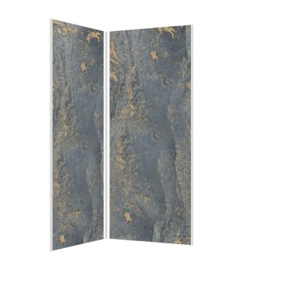 Pack de 2 panneaux muraux de salle de bains, gris et doré effet marbre avec profilés chromés, l.90+90 x H.210 x P.0,3 cm, Galedo Homestone