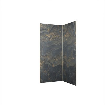 Pack de 2 panneaux muraux de salle de bains, gris et doré effet marbre avec profilés dorés, l.90+90 x H.210 x P.0,3 cm, Galedo Homestone