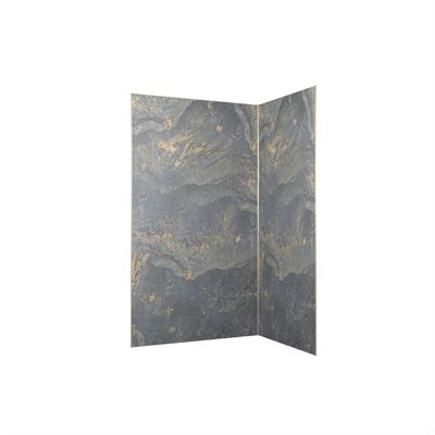 Pack de 2 panneaux muraux de salle de bains, gris et doré effet pierre avec profilés dorés, l.120+90 x H.210 x P.0,3 cm, Galedo Homestone