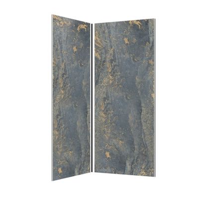 Pack de 2 panneaux muraux de salle de bains, gris et doré effet pierre avec profilés noirs, l.90+90 x H.210 x P.0,3 cm, Galedo Homestone