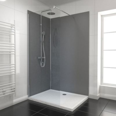 Pack de 2 panneaux muraux de salle de bains, gris foncé avec profilés chromés, l.120+90 x H.210 x P.0,3 cm, Galedo Alucolors