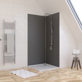 Pack de 2 panneaux muraux de salle de bains, gris foncé avec profilés chromés, l.90+90 x H.210 x P.0,3 cm, Galedo Alucolors