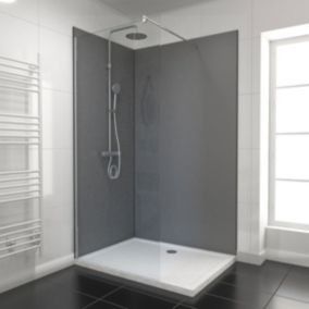 Pack de 2 panneaux muraux de salle de bains, gris foncé avec profilés noirs, l.120+90 x H.210 x P.0,3 cm, Galedo Alucolors