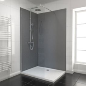 Pack de 2 panneaux muraux de salle de bains, gris foncé avec profilés noirs, l.120+90 x H.210 x P.2 cm, Galedo Alucolors