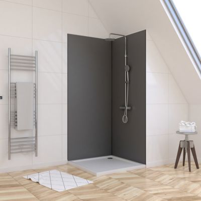 Pack de 2 panneaux muraux de salle de bains, gris foncé avec profilés noirs, l.90+90 x H.210 x P.0,3 cm, Galedo Alucolors
