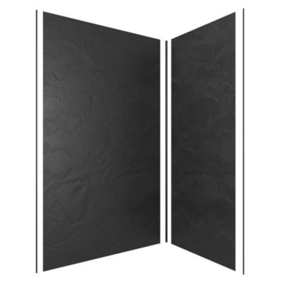 Pack de 2 panneaux muraux de salle de bains, gris foncé effet ardoise avec profilés noirs, l.120+90 x H.210 x P.0,3 cm, Galedo Homestone