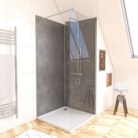 Pack de 2 panneaux muraux de salle de bains, gris foncé effet pierre avec profilés chromés, l.90+90 x H.210 x P.2 cm, Galedo Homestone