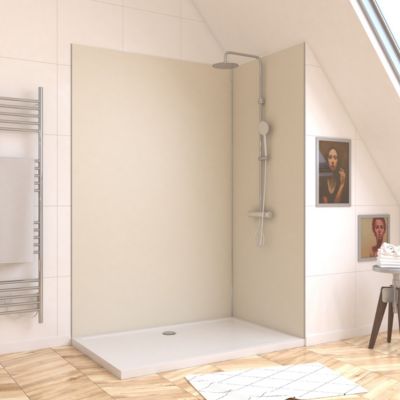 Pack de 2 panneaux muraux de salle de bains, ivoire avec profilés chromés, l.120+90 x H.210 x P.0,3 cm, Galedo Alucolors