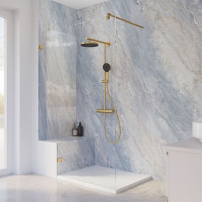 Pack de 2 panneaux muraux de salle de bains l.100 x H.210 cm, effet marbre bleu, Schulte DécoDesign Softtouch