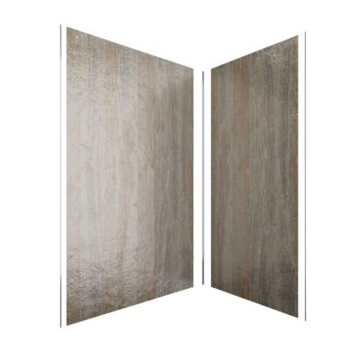 Pack de 2 panneaux muraux de salle de bains, marron effet bois avec profilés chromés, l.120+90 x H.210 x P.0,3 cm, Galedo Homestone