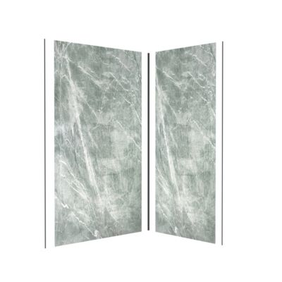 Pack de 2 panneaux muraux de salle de bains, vert effet pierre avec profilés noirs, l.120+90 x H.210 x P.0,3 cm, Galedo Homestone