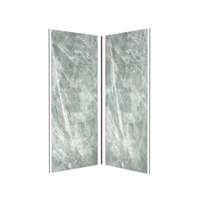 Pack de 2 panneaux muraux de salle de bains, vert effet pierre avec profilés noirs, l.90+90 x H.210 x P.0,3 cm, Galedo Homestone