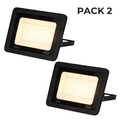 Pack de 2  Projecteur LED Extérieur IP65 Imperméable 50W 4750Lm 3000K Lumière Chaude pour Maison Garage Jardin Terrasse