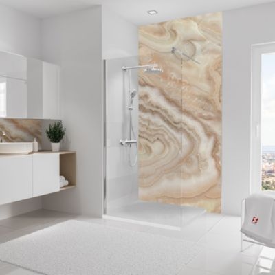 Pack de 2 salle de bains l.100 x H.255 cm, effet marbre beige, Schulte DécoDesign Softtouch