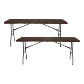 Pack de 2 Tables Pliantes Rectangulaires Effet Bois 180x74x74cm 7house