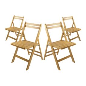 Pack de 4 chaises pliantes en bois de bambou naturel Biano 46x44x78cm O91