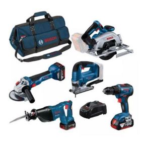 Pack de 5 outils 18V (GSR55 + GKS57 + GWS10 + GST + GSA) + 3 batteries 4Ah + chargeur + sac - BOSCH - 0615990N39