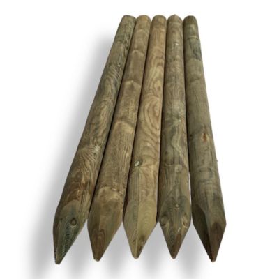 Pack de 5 poteaux ronds en pin traité et calibré de 100x1500 mm avec pointe