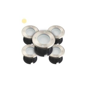 Pack de 5 Supports Spots Encastrables Sol AC220-240V Blanc Chaud 2800-3200K 2W étanche IP67 Rond - perçage 85mm Diffuseur Dépoli