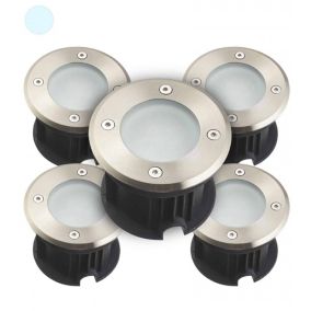 Pack de 5 Supports Spots Encastrables Sol Blanc du Jour 6500K 2W AC220-240V étanche IP67 Rond - perçage 85mm Diffuseur Dépoli