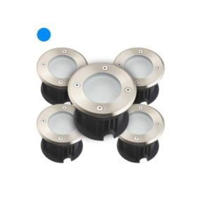 Pack de 5 Supports Spots Encastrables Sol Bleu 2W 110lm AC220-240V étanche IP67 Rond - perçage 85mm Diffuseur Dépoli