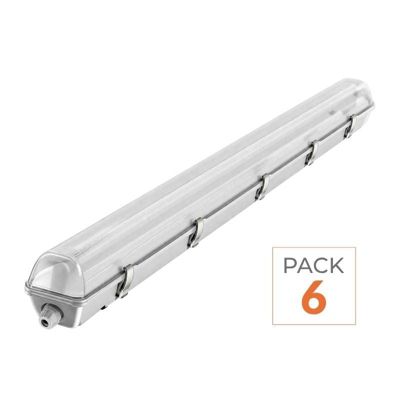 Pack de  6 - Kit de Réglette LED IP65 + Tube Néon LED 120cm T8 18W - Blanc Froid 6000K - 8000K - SILAMP