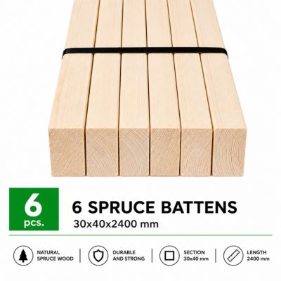 Pack de 6 tasseaux en bois de sapin 30x40x2400 mm
