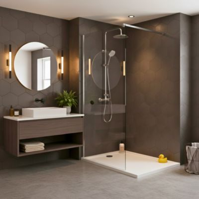 Pack Douche Complet avec Paroi Walk-In 100x200 Chrome + Colonne SAT 3 Jets + Receveur Marbre Coulé Blanc 120x80 (SAT100C7PR128W)