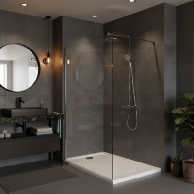 Pack Douche Complet : Paroi Walk-In 120x200 Chrome + Colonne SAT 3 Jets + Receveur Marbre Coulé Blanc 120x80 (SAT120C7PR128W)