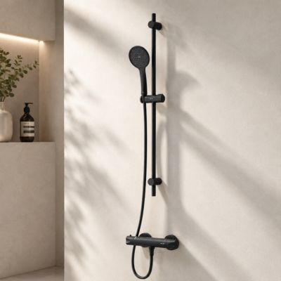 Pack douche thermostatique Chromé Tout-en-1 anti-brûlure + barre 70cm + pommeau 3 jets Simple Switch X-Joy