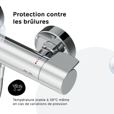 Pack douche thermostatique Chromé Tout-en-1 anti-brûlure + barre 70cm + pommeau 3 jets Simple Switch X-Joy