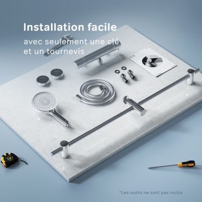 Pack douche thermostatique Chromé Tout-en-1 anti-brûlure + barre 70cm + pommeau 3 jets Simple Switch X-Joy