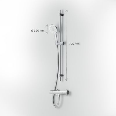 Pack douche thermostatique Chromé Tout-en-1 anti-brûlure + barre 70cm + pommeau 3 jets Simple Switch X-Joy