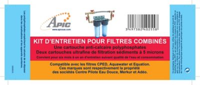 Pack entretien pour filtre double Apic composé de 2 cartouches ultra fine et 1 cartouche anticalcaire