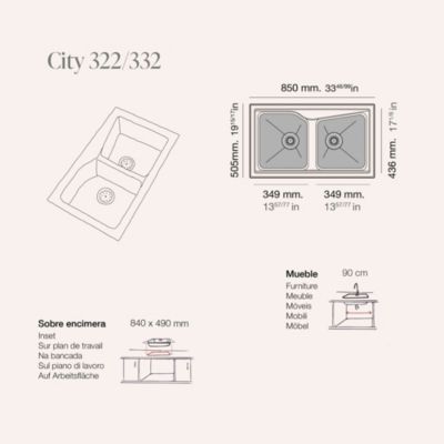 Pack Evier 2 bacs POALGI City Basalt + mitigeur avec douchette + bonde or / doré