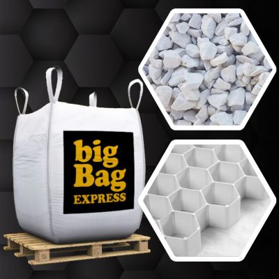 Pack Gravier Calcaire SUPER Blanc 6/14 mm + Plaques Alvéolaires 45M², Big Bag de 0,9m3 (+/- 1,3T) - Livraison PREMIUM