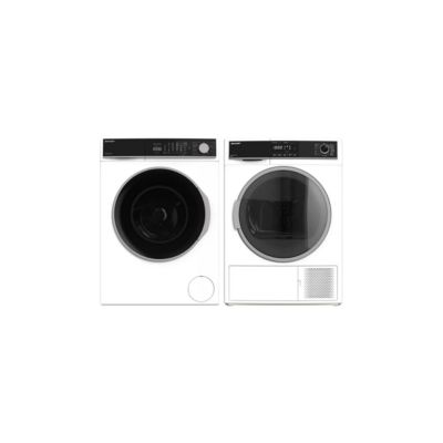 PACK  Lave-linge hublot 9kg 1400trsmin + Sèche-linge Pompe à Chaleur 8kg SHARP