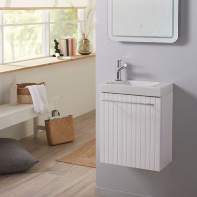 Pack lave-mains Blanc mat Strié - Robinetterie Eau froide à gauche - L.42.5 X H. 52.5 cm - Hamac 2