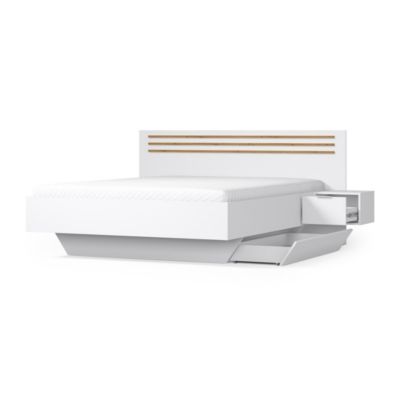 Pack lit FLORENCE  180x200 cm  Avec sommier et 2 tiroirs  Chevets intégrés  Blanc et chene
