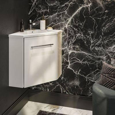 Pack meuble lave mains d'angle Corner blanc brillant - Marque allibert