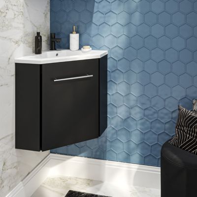 Pack meuble lave mains d'angle Corner noir mat - Marque allibert
