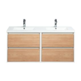 Pack Meuble prémonté 120 blanc effet bois-Vasque résine-Robinets chromé-Miroirs RIMA - bain-bain