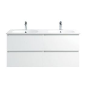 Pack Meuble prémonté 120 blanc-Vasque céramique-Robinets chromé - bain-bain