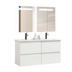 Pack Meuble prémonté 120 blanc-Vasque céramique-Robinets noir-Miroirs RIMA - bain-bain