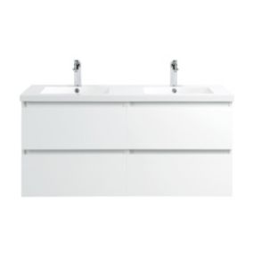 Pack Meuble prémonté 120 blanc-Vasque résine-Robinets chromé - bain-bain