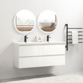 Pack Meuble prémonté 120 blanc-Vasque résine-Robinets noir-Miroirs JOY - bain-bain