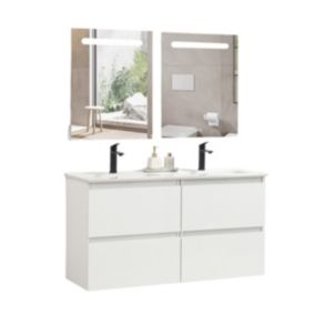 Pack Meuble prémonté 120 blanc-Vasque résine-Robinets noir-Miroirs RIMA - bain-bain